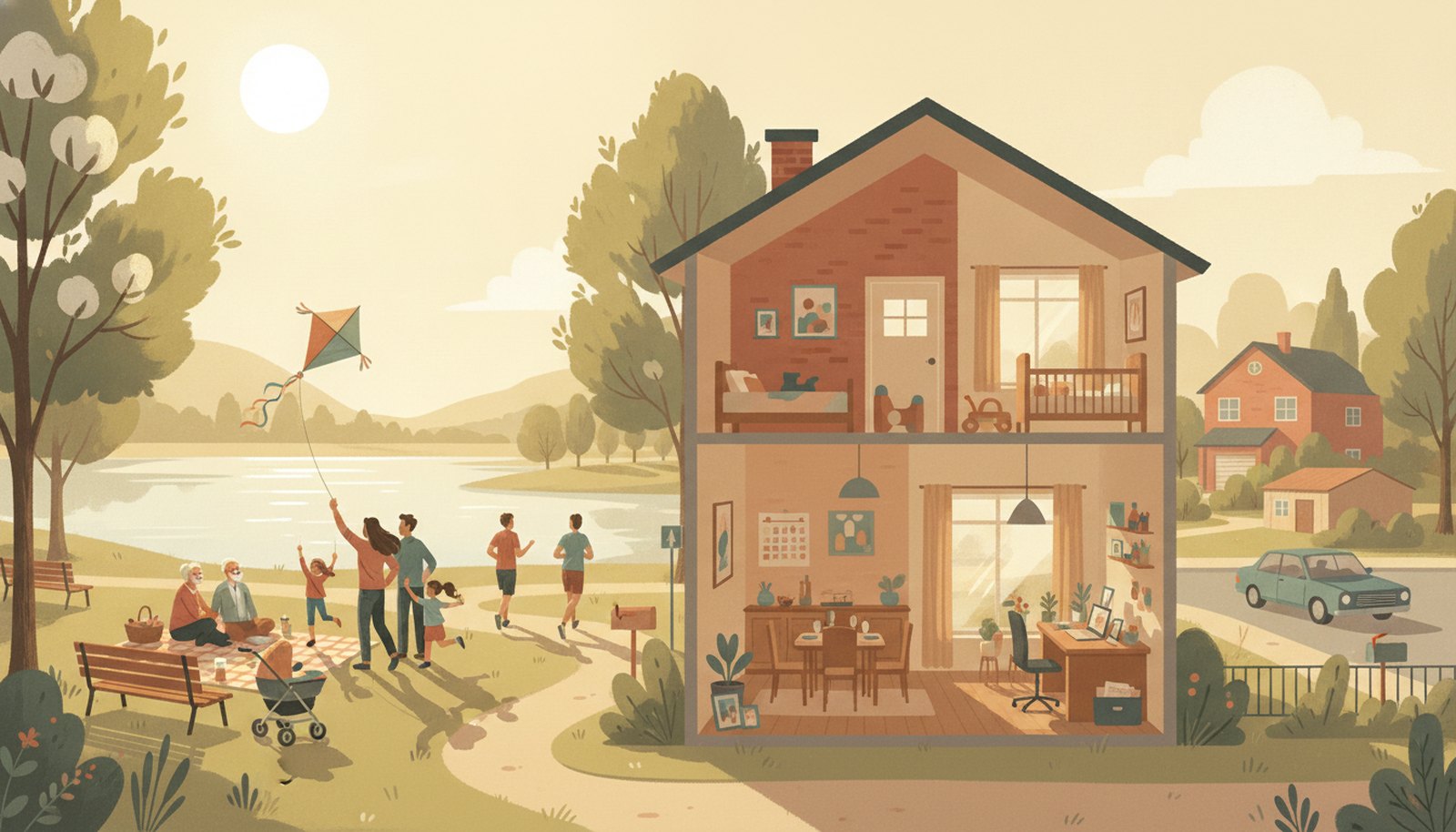 Illustrated scene depicting the risks Individual Life Insurance protects against, with hotspot markers highlighting each scenario.